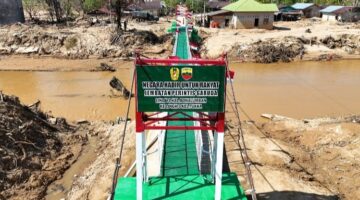 TNI AD Rampungkan Pembangunan Jembatan Gantung Perintis Garuda Di Bonanlumban.
